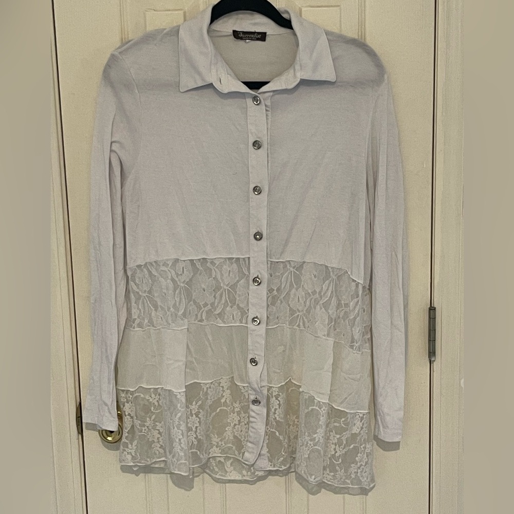 Women's White Lace Button Down Shirt